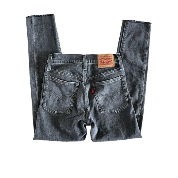 Levis Wedgie Skinny Jeans High Rise 24 Raw Hem Stretch Button Fly Black Gray $98 - Picture 6 of 12